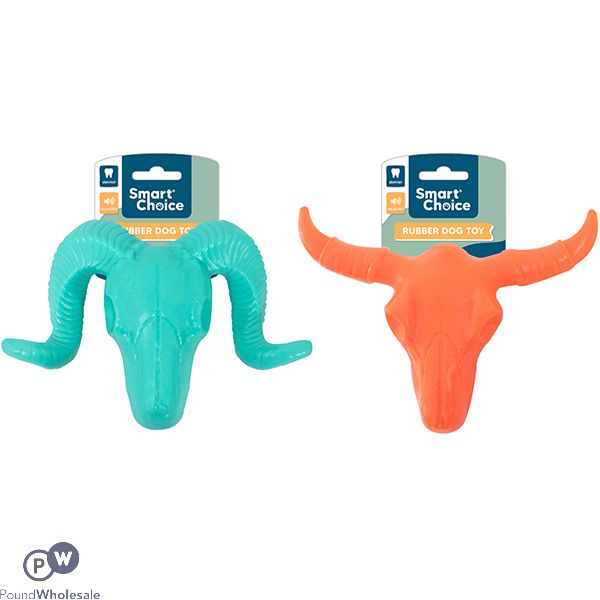 Smart Choice Squeaky Rubber Ram Skull Dog Toy Assorted