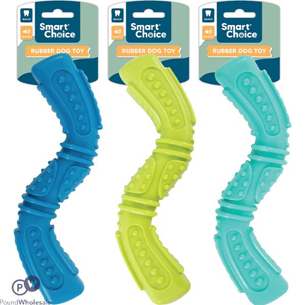 Smart Choice Squeaky Rubber Textured Wavy Baton Dog Toy 25cm Assorted Colours