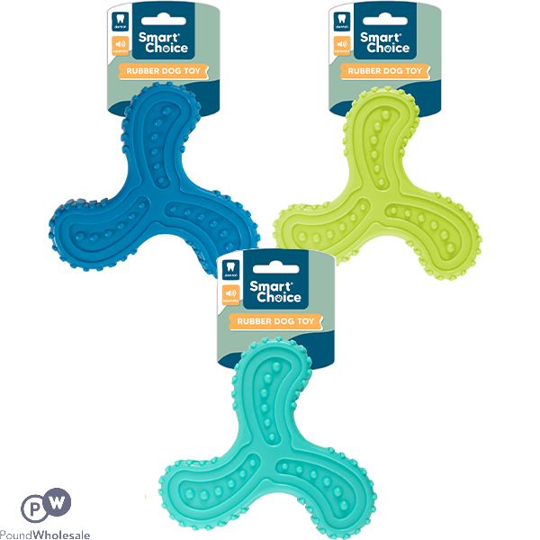 Smart Choice Squeaky Rubber Textured Boomerang Dog Toy 16.5cm Assorted Colours