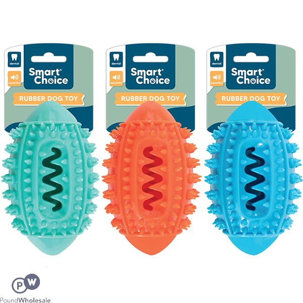 Smart Choice Squeaky Spiky Treat Dispensing Rugby Ball 14cm Assorted Colours