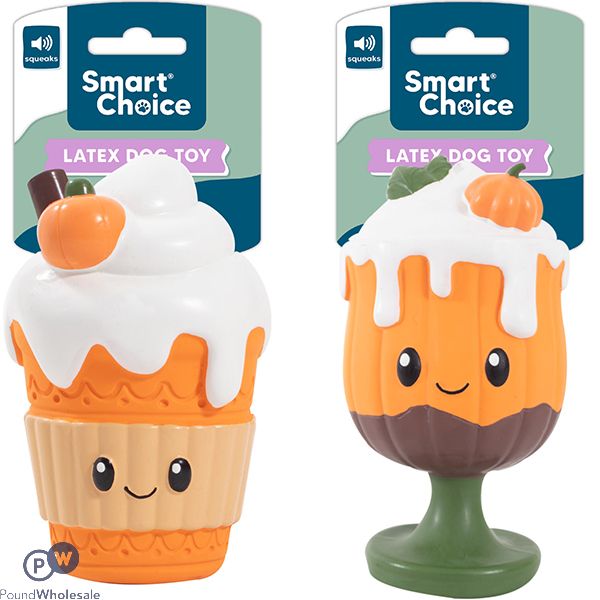 Smart Choice Squeaky Stuffed Latex Autumn Hot Drink Dog Toy 14cm Assorted