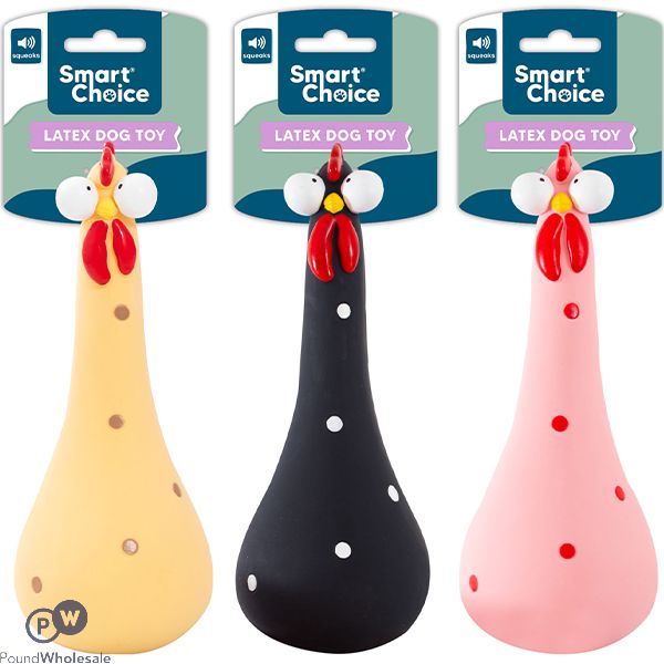 Smart Choice Squeaky Latex Chicken Dog Toy 19.5cm Assorted Colours