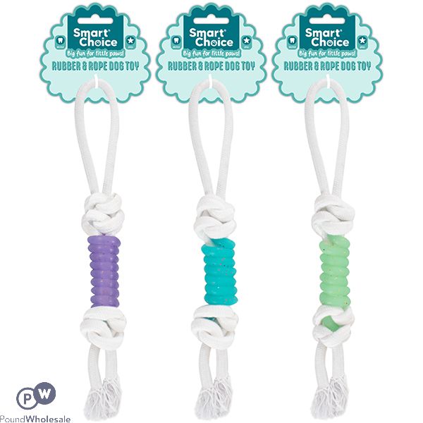 Smart Choice Rubber & Rope Knotted Dog Toy 33cm Assorted Colours