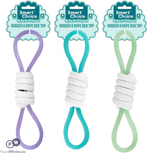 Smart Choice Rubber Handle Ribbed Rope Dog Toy 25cm Assorted Colours