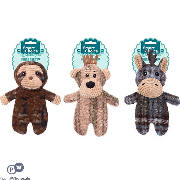 Smart Choice Squeaky Plush Flat Animal Dog Toy 25cm Assorted