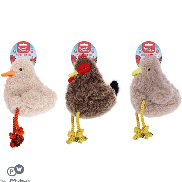 Smart Choice Squeaky Plush & Rope Chicken Dog Toy 38cm Assorted Colours