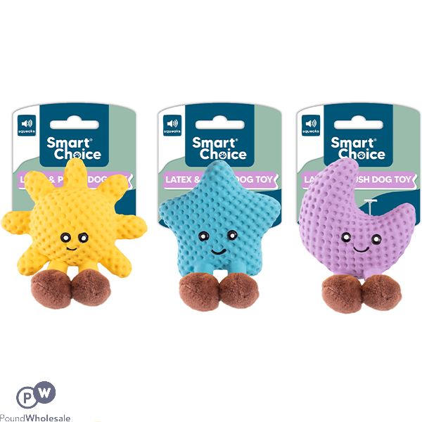 Smart Choice Squeaky Latex & Plush Celestial Dog Toy 7.5cm Assorted