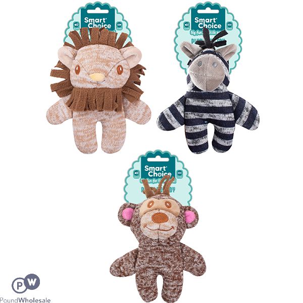 Smart Choice Squeaky Plush Crinkle Short Animal Dog Toy 16cm Assorted
