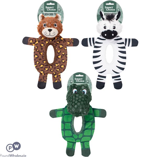 Smart Choice Plush Squeaky Crinkle Middle Ring Animal Dog Toy 37cm Assorted