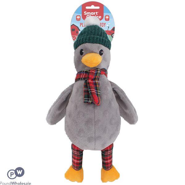 Smart Choice Squeaky Plush Tartan Bottle Hat Duck Dog Toy 38cm