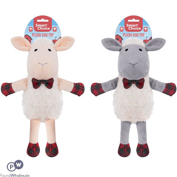 Smart Choice Squeaky Plush Bow Tie Sheep Dog Toy 30cm Assorted Colours