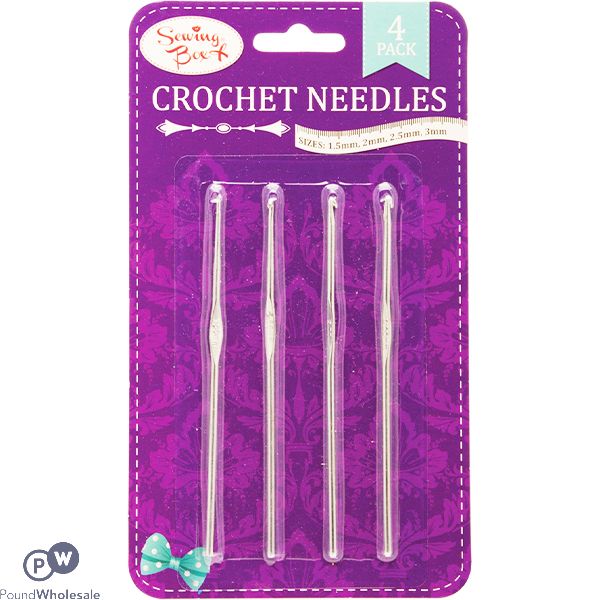 SEWING BOX ASSORTED CROCHET NEEDLES SET 4 PACK