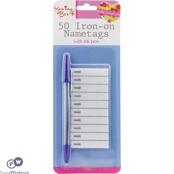 SEWING BOX IRON ON NAMETAGS & INK PEN 50 PACK