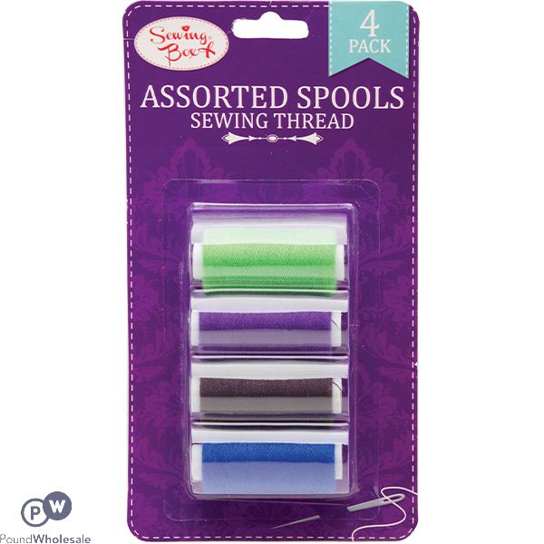 SEWING BOX ASSORTED COLOUR SEWING THREAD 4 PACK