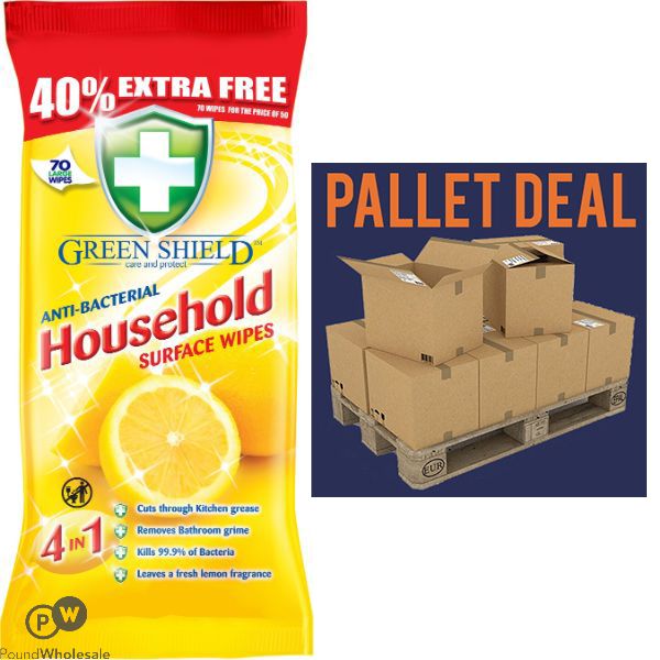 GREENSHIELD HOUSEHOLD ANTI-BACTERIAL WIPES 70 SHEETS PALLET DEAL