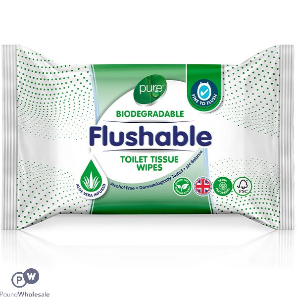 PURE FLUSHABLE TOILET TISSUE WIPES 40 PACK