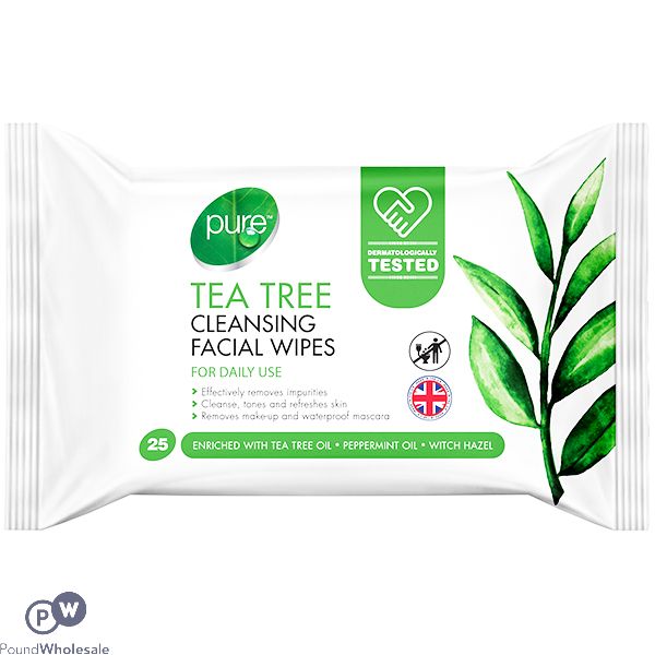 PURE TEA TREE CLEANSING FACIAL WIPES 25 PACK