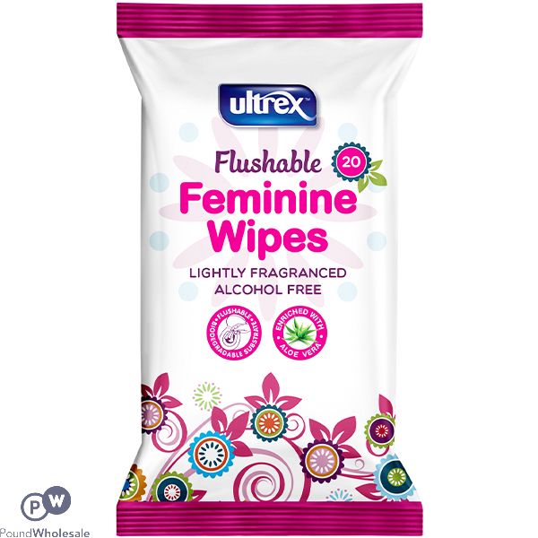 Ultrex Flushable Aloe Vera Feminine Wipes 20 Pack