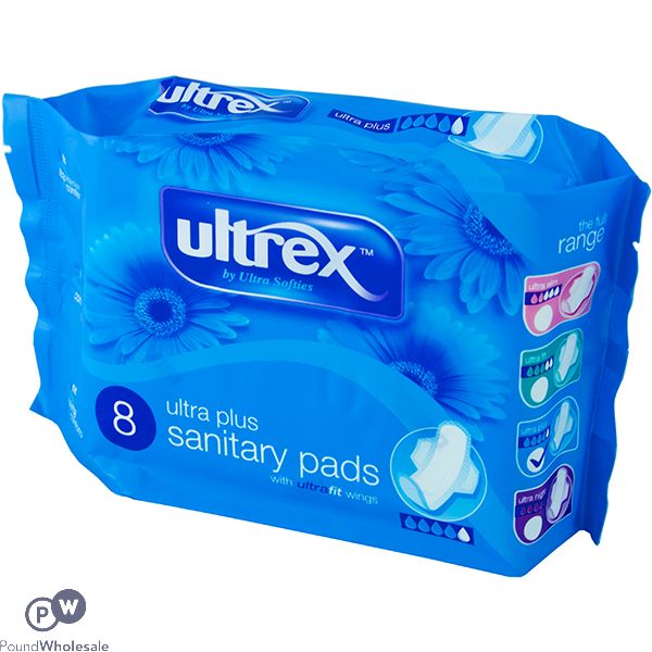 Ultrex Ultra Plus Sanitary Pads With Ultra Fit Wings 8 Pack