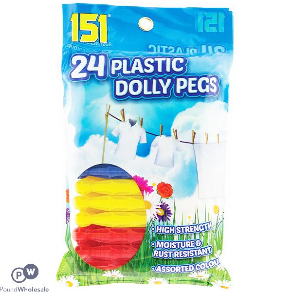 151 ASSORTED COLOUR PLASTIC DOLLY PEGS 24 PACK