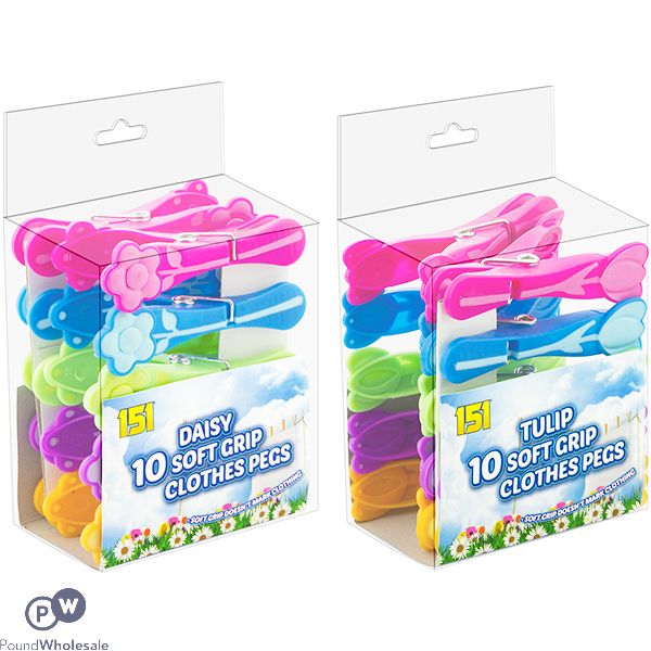 151 SOFT GRIP FLOWER CLOTHES PEGS 10 PACK ASSORTED