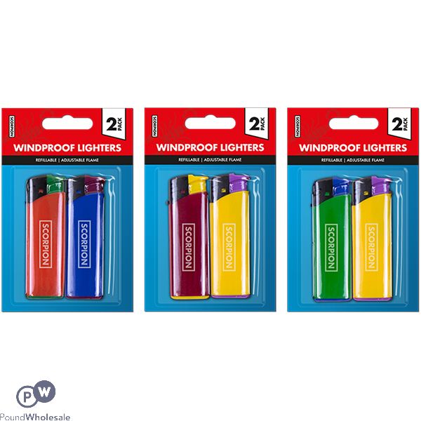 Scorpion Windproof Lighters 2 Pack Assorted Colours