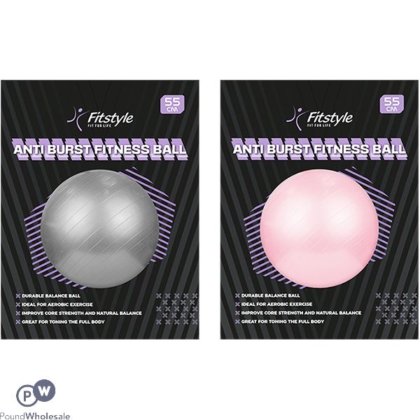 Fitstyle Anti-Burst Gym Ball 55cm Assorted Colours