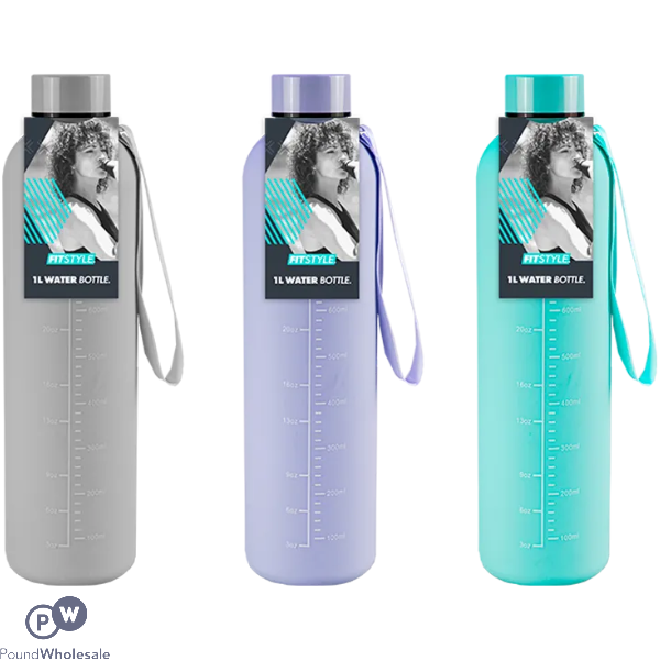 Fitstyle Soft Touch Tracking Water Bottle 1l Assorted Colours