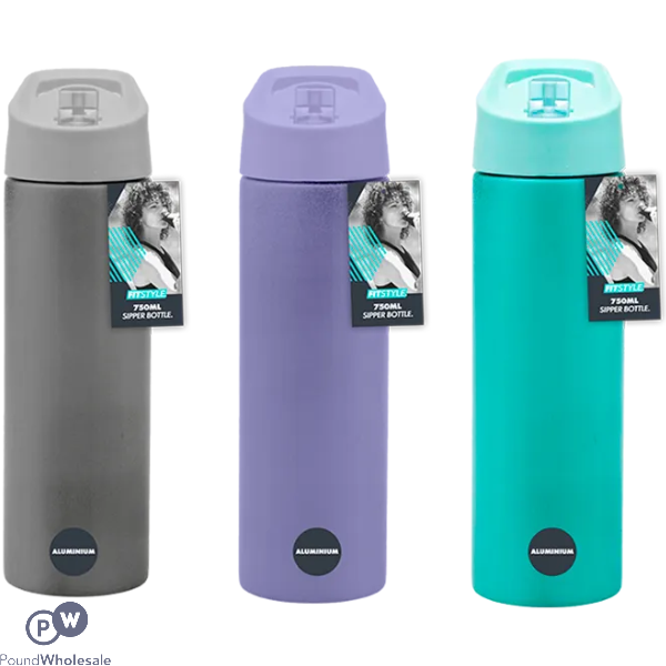Fitstyle Aluminium Single Wall Sipper Water Bottle 750ml Assorted Colours