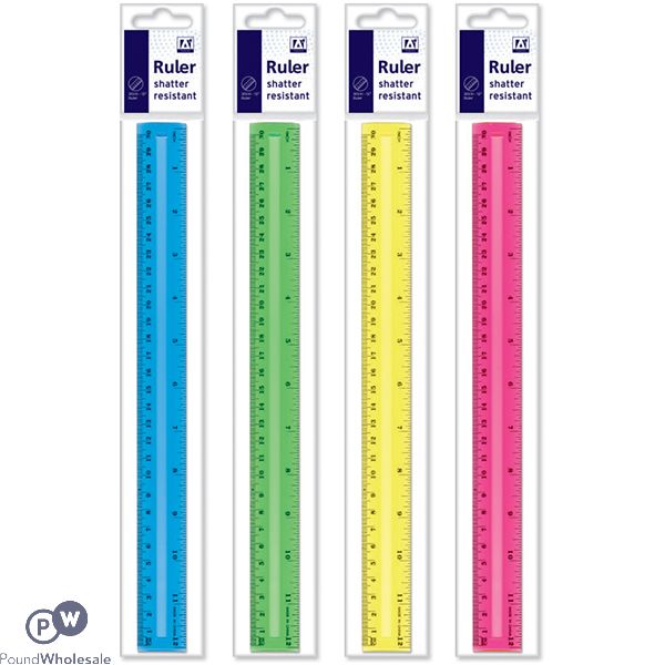 SHATTER RESISTANT 30CM/12" RULER ASSORTED COLOURS