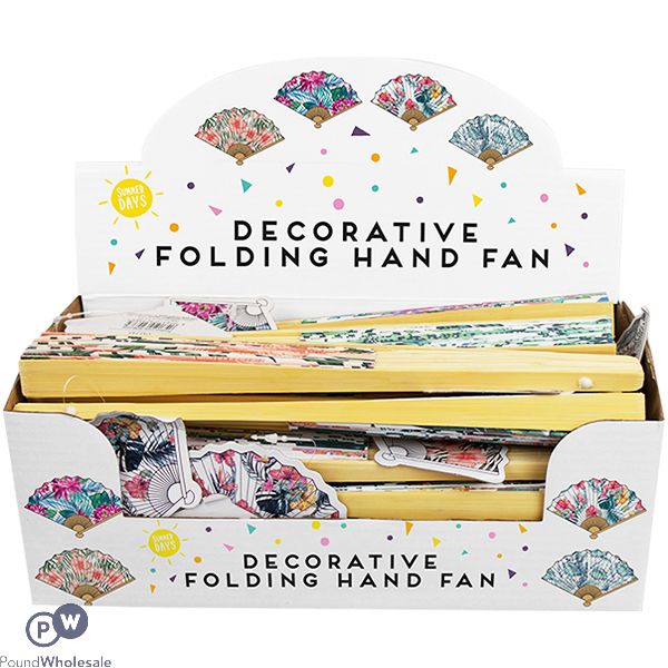 Summer Essentials Decorative Bamboo Floral Hand Fan Assorted CDU