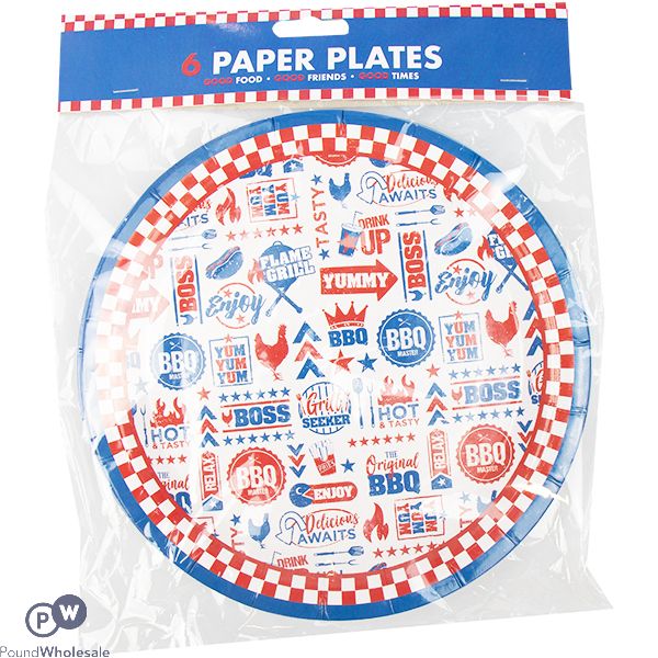 BBQ PAPER DISPOSABLE PLATES 23CM 6 PACK