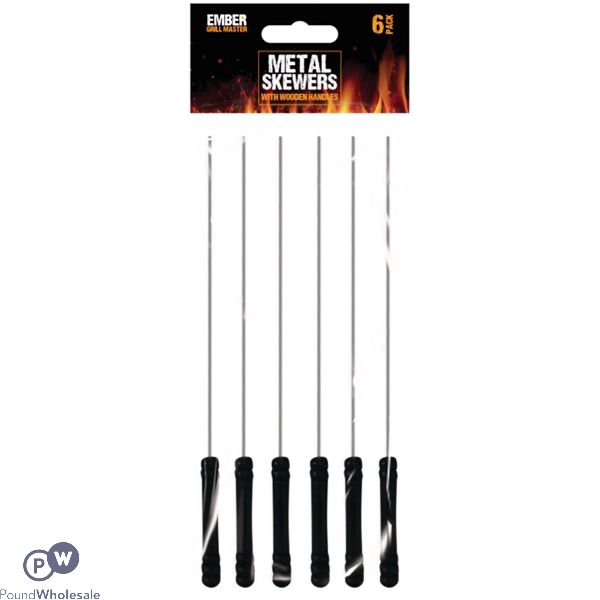 Ember Wooden Handle Metal Skewers 6 Pack