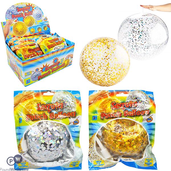 Sequin Punch Ball Balloon 90cm Cdu Assorted Colours