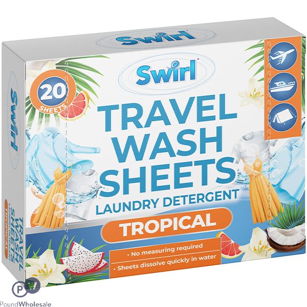 Swirl Tropical Travel Wash Sheets Laundry Detergent 20 Pack