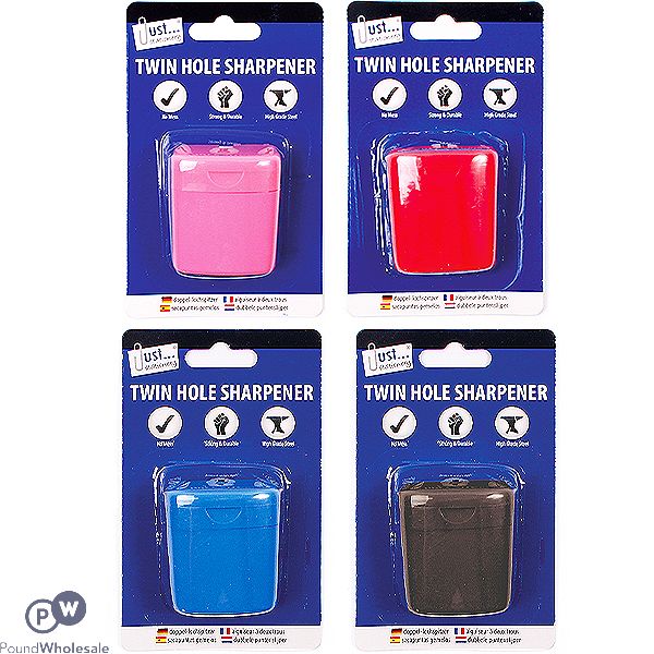 Just Stationery Twin Hole Pencil Sharpener Assorted Colours