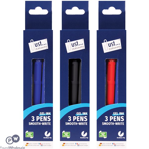 Just Stationery Luxury Smooth Write Pens 3 Pack Assorted Colours