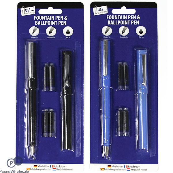 JUST STATIONERY FOUNTAIN & BALLPOINT PEN SET ASSORTED COLOURS