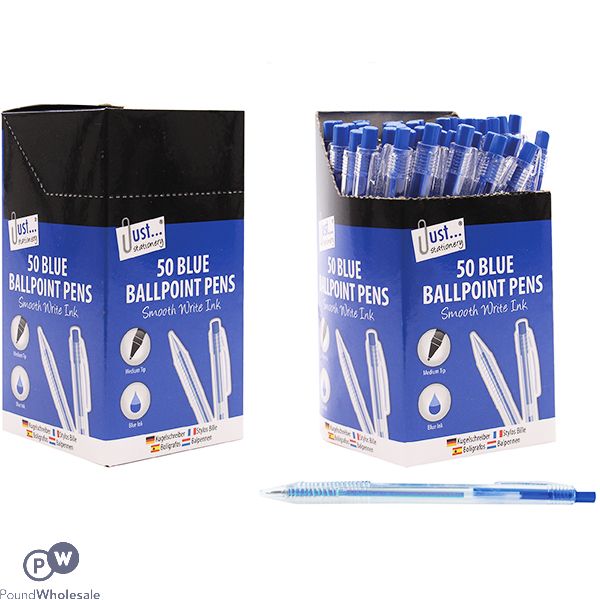 JUST STATIONERY SMOOTH WRITE BLUE BALLPOINT PENS 50 PACK