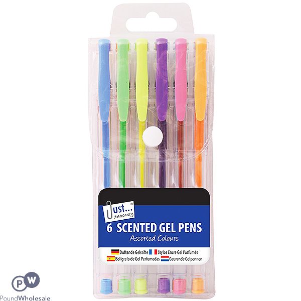 JUST STATIONERY ASSORTED COLOUR SCENTED GEL PENS 6 PACK