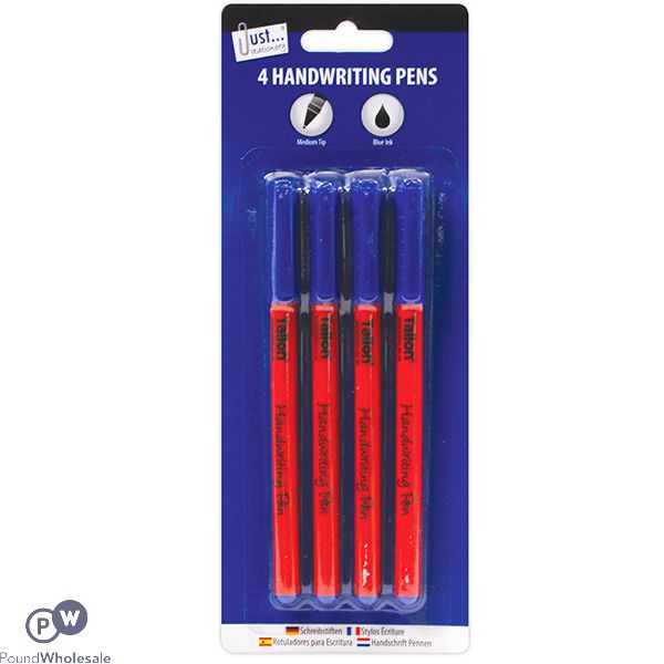 Just Stationery Blue Ink Handwriting Pens 4 Pack