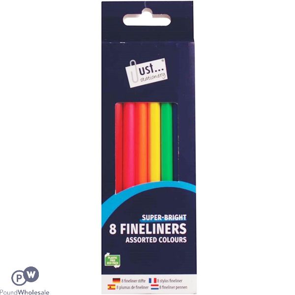 JUST STATIONERY ASSORTED COLOUR FINELINER PENS 8 PACK