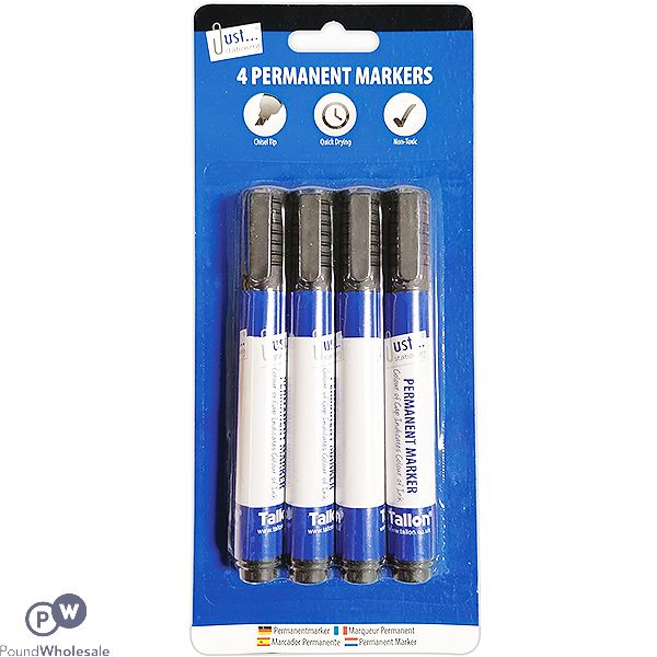 JUST STATIONERY BLACK PERMANENT MARKERS 4 PACK