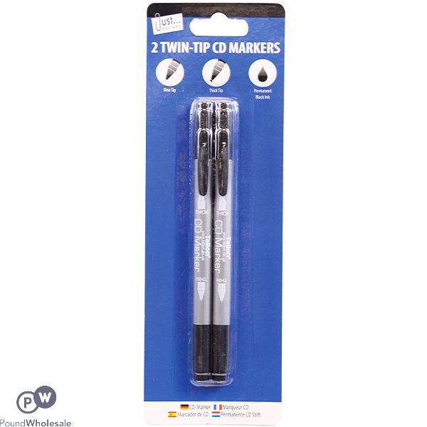 JUST STATIONERY BLACK TWIN-TIP CD MARKERS 2 PACK