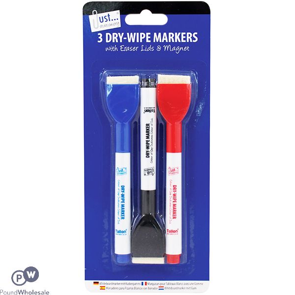 JUST STATIONERY ASSORTED COLOUR DRY-WIPE MARKERS 3 PACK