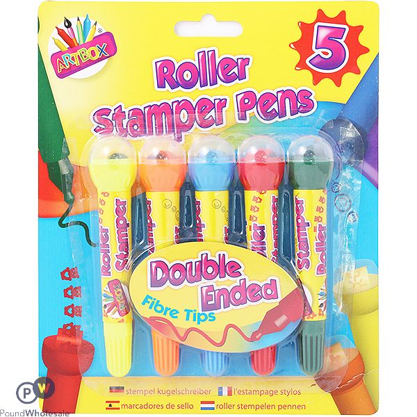 ARTBOX DOUBLE-ENDED ROLLER STAMPER PENS ASSORTED COLOURS 5 PACK