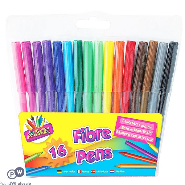 ARTBOX ASSORTED COLOURS FIBRE TIP COLOURING PENS 16 PACK