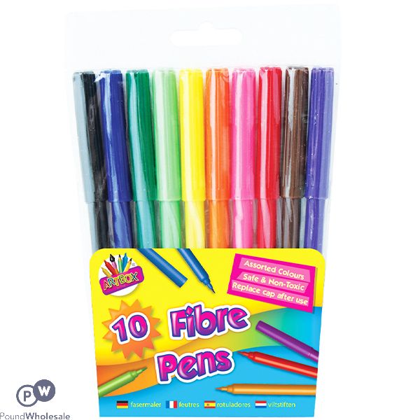 Artbox Assorted Colour Fibre Tip Colouring Pens 10 Pack