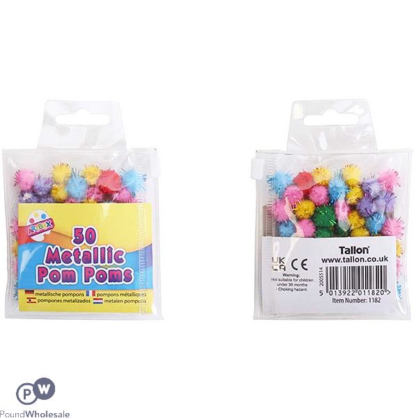 Artbox Assorted Colour Metallic Pom Poms 50 Pack