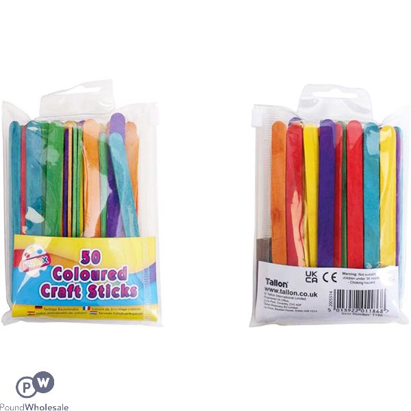 Artbox Assorted Colour Craft Sticks 50 Pack